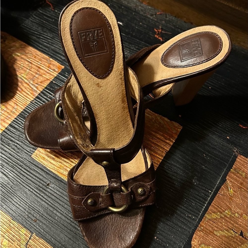 Frye Dark Brown Leather Heeled Sandals